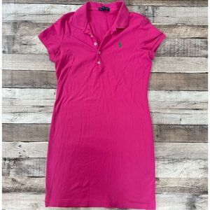 💖Vintage Y2k Ralph Lauren Hot Pink Swim Summer Cover Up Mini Shirt Dress Size S